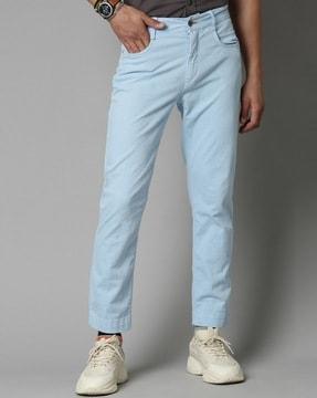 flat-front slim fit trousers