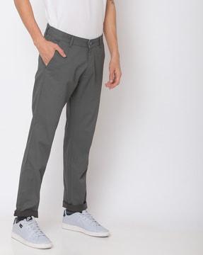 flat-front slim fit trousers