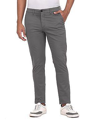 flat front solid casual trousers