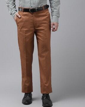 flat front straight fit trousers