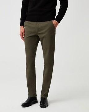 flat-front straight trousers with insert pockets