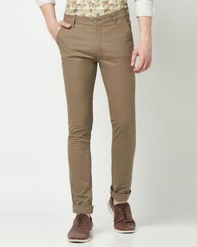 flat-front stretchable trousers with insert pockets