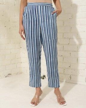 flat front striped relaxed fit pants