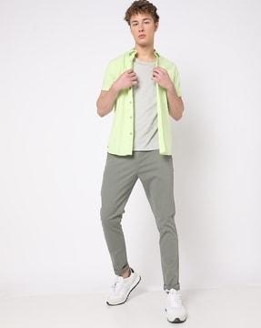 flat-front tapered fit trousers