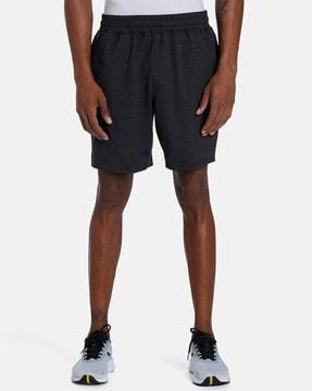 flat-front training shorts with insert pockets