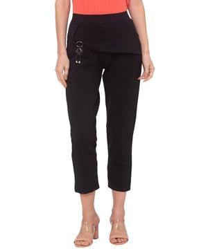 flat front trouser with metal accent detail