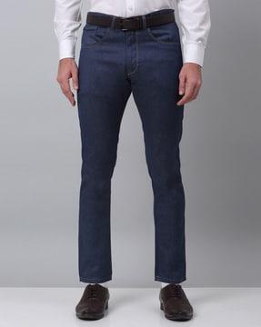 flat-front trousers with 5-pocket styling