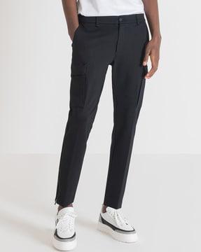 flat-front trousers with cargo pockets