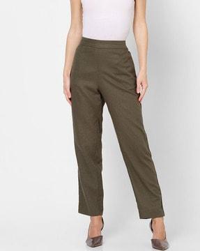 flat-front trousers with contrast side taping