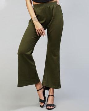 flat-front trousers with elasticated waist