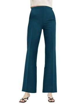 flat-front trousers with elasticated waist