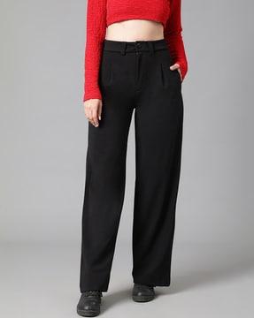 flat-front trousers with elasticated waist