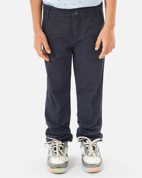 flat front trousers with elasticated waist