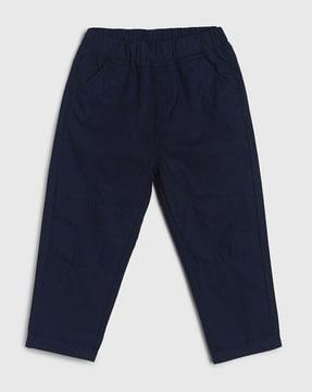 flat-front trousers with elasticated waist