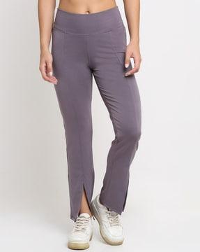 flat-front trousers with elasticated waist
