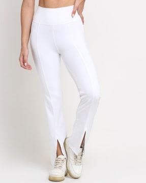 flat-front trousers with elasticated waist