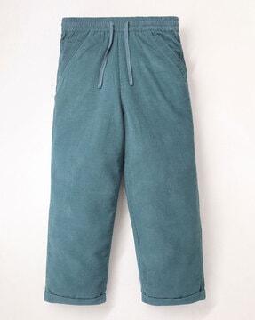 flat-front trousers with elasticated waist