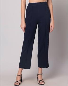 flat-front trousers with elasticated waist