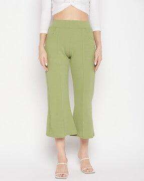 flat-front trousers with elasticated waistband