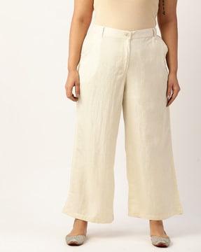 flat-front trousers with elasticated waistband