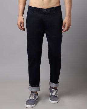 flat-front trousers with insert pockets