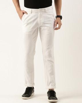 flat-front trousers with insert pockets