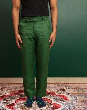 flat-front trousers with inserted pockets
