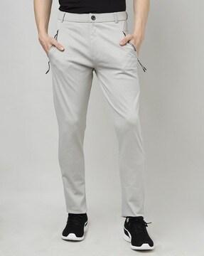 flat-front trousers with placement print