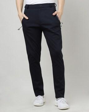 flat-front trousers with placement print