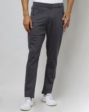 flat-front trousers with placement print