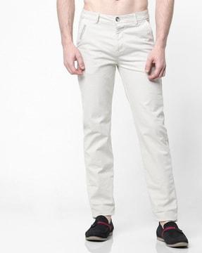 flat-front trousers with slant pockets