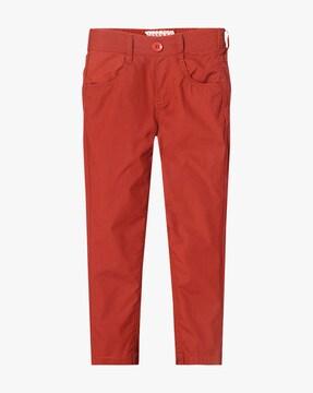 flat-front trousers with slip-on styling