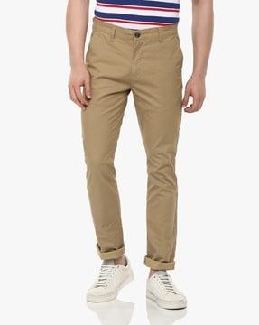 flat-front trousers with slip pockets