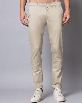 flat-front trousers with slip pockets