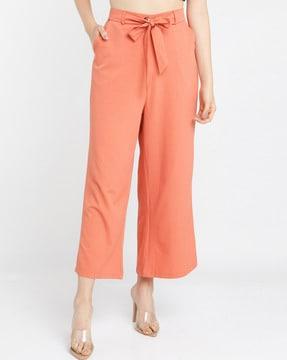 flat-front trousers with waist tie- up
