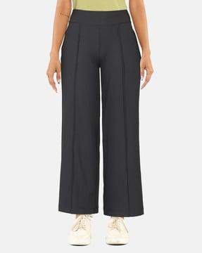 flat-front wide leg pants with insert pockets