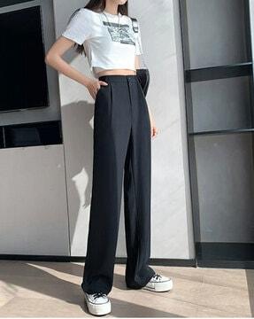 flat-front wide leg trousers