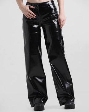 flat-front wide leg trousers