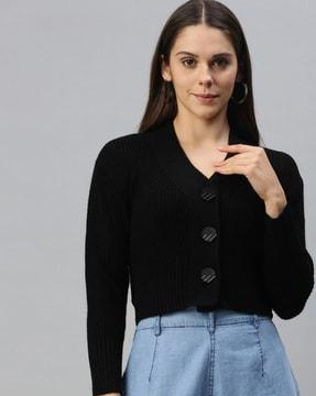 flat-knit button-down cardigan