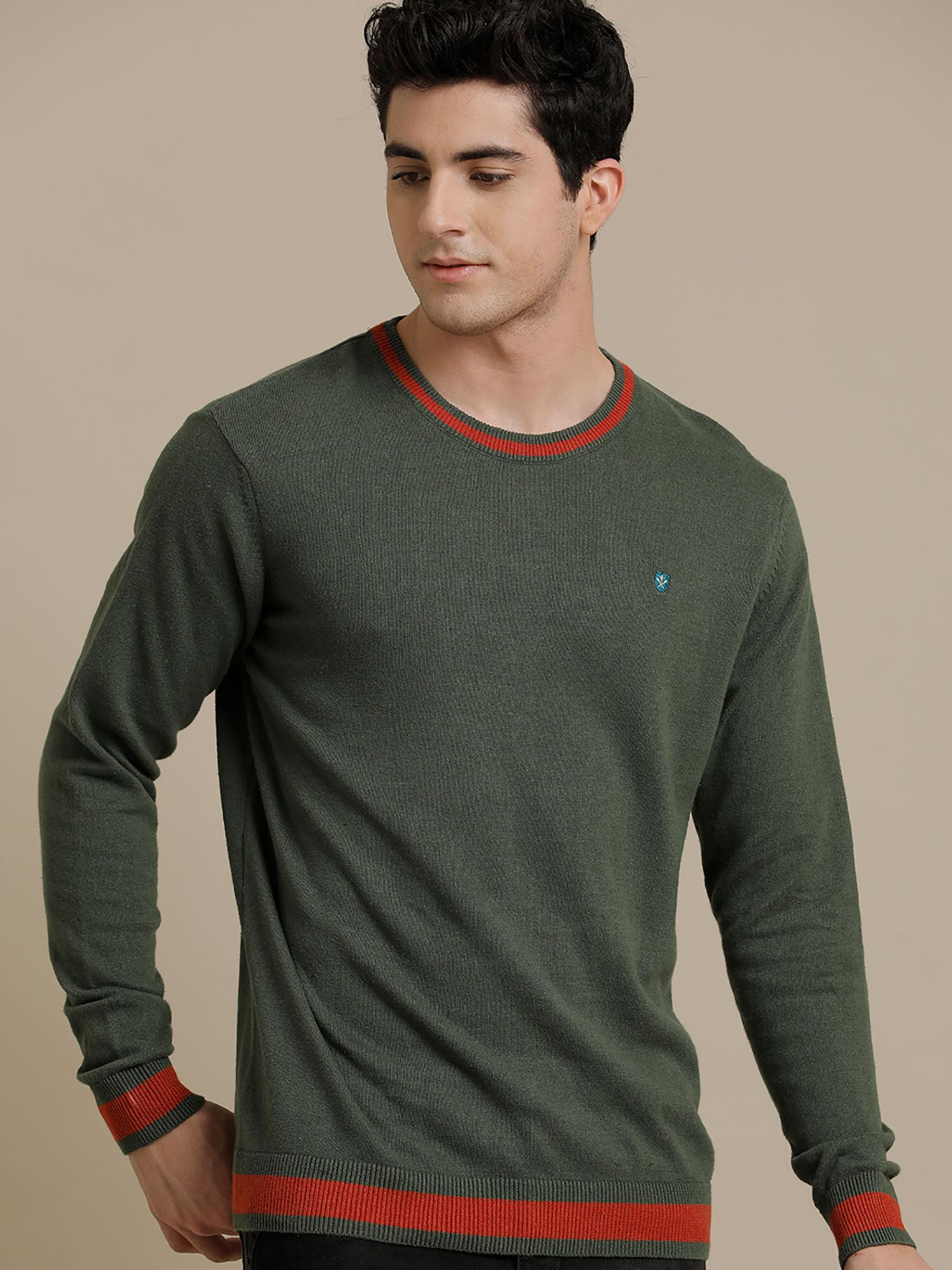 flat knit crew neck charcoal solid full sleeve t-shirt for men