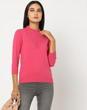 flat-knit pullover with high-neck