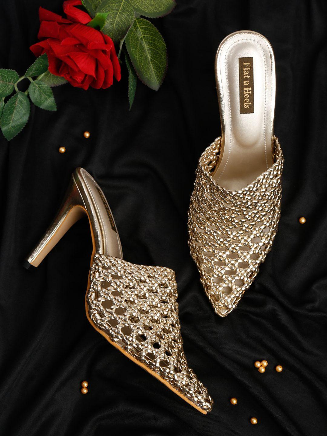 flat n heels gold-toned kitten mules