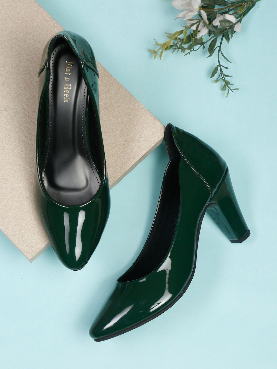 flat n heels green block pumps with tassels