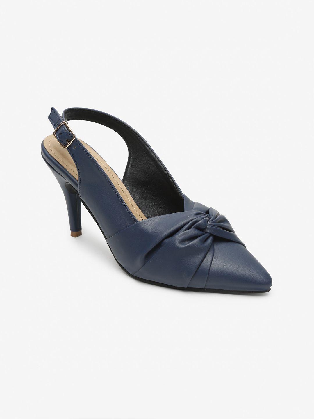 flat n heels navy blue pu pumps with bow detail