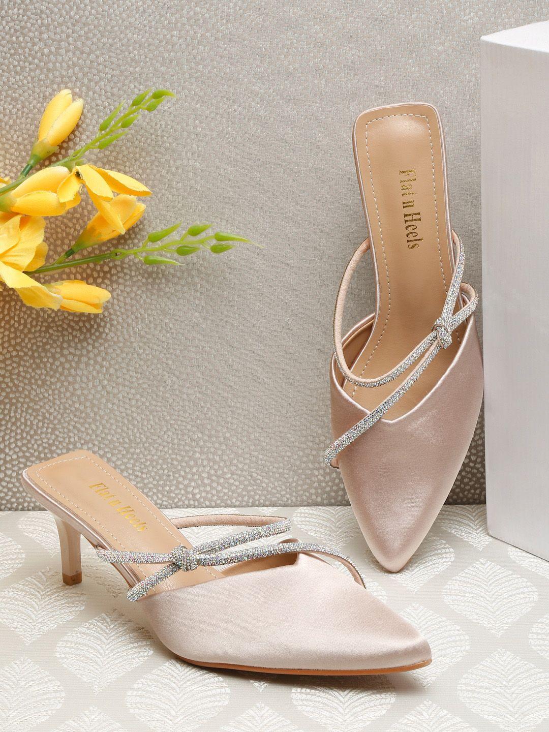 flat n heels pointed toe embellished kitten mules