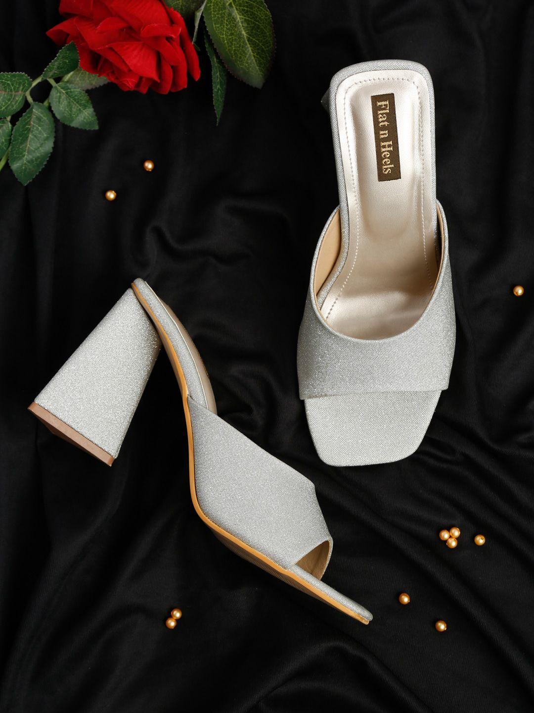 flat n heels silver-toned block mules