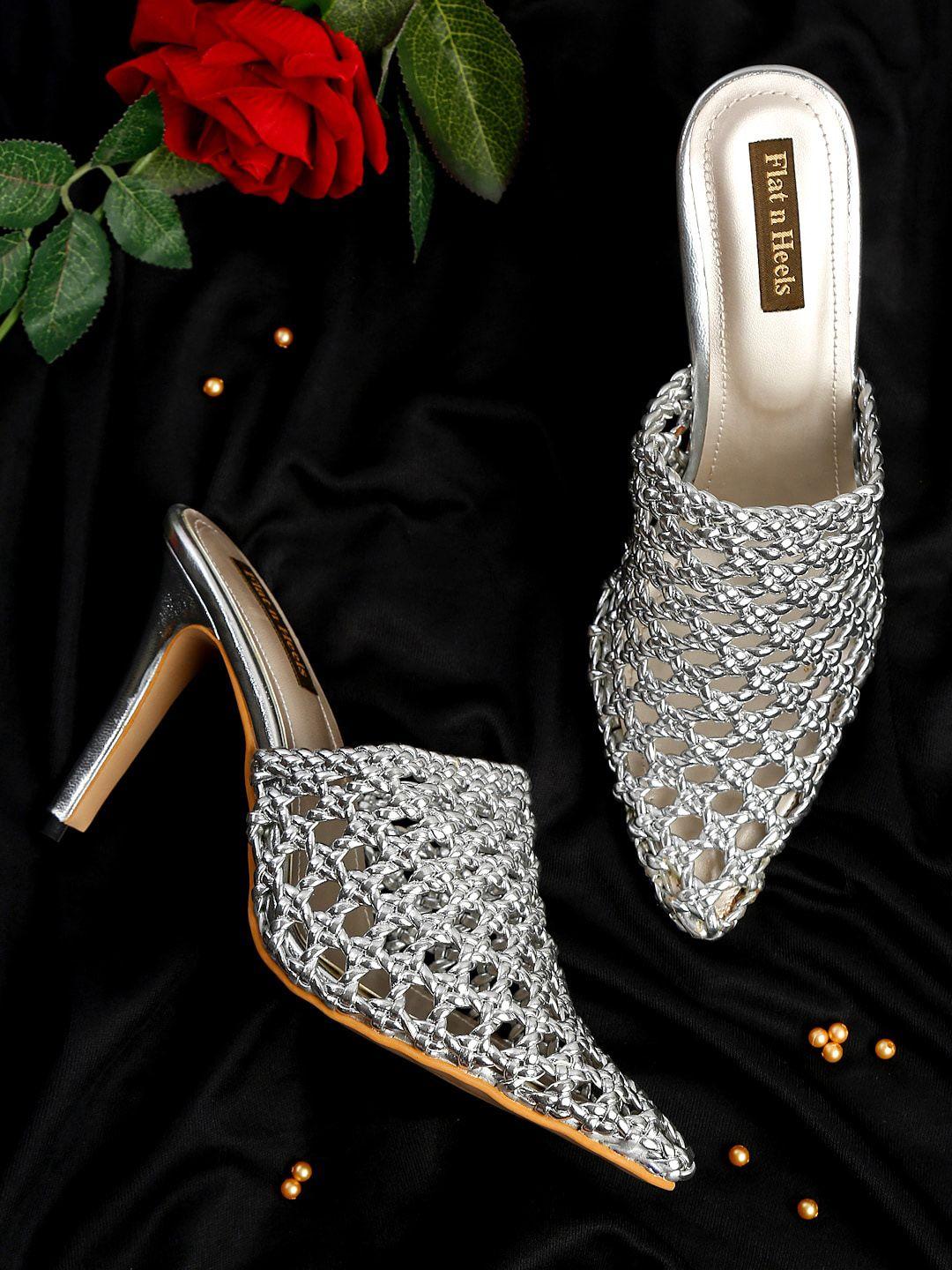 flat n heels silver-toned mules