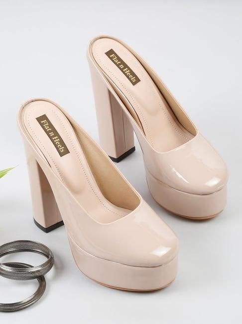 flat n heels women's beige mule shoes