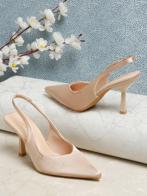 flat n heels women's beige sling back stilettos