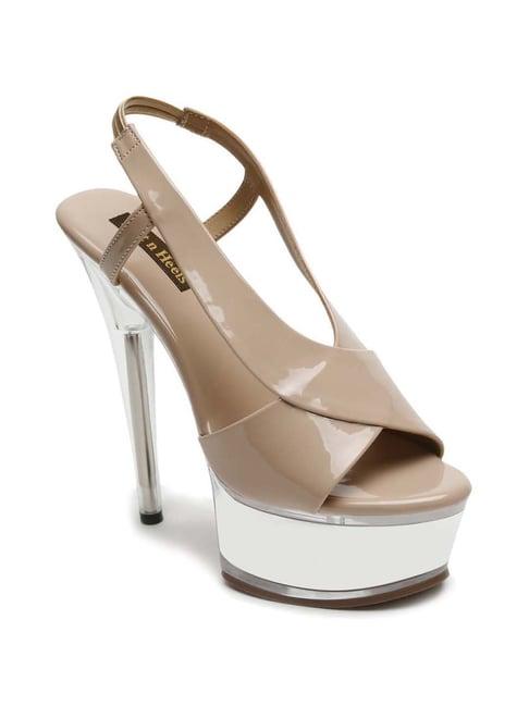 flat n heels women's beige sling back stilettos